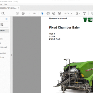 Fendt Fixed Chamber Baler 1125 F 2125 F 2125 F Profi Operator's Manual - PDF DOWNLOAD