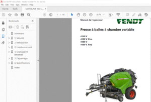 Fendt  Presse à balles à chambre variable 4160 V 4160 V Xtra 4180 V 4180 V Xtra Manuel de l'opérateur - PDF DOWNLOAD (French)