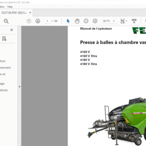 Fendt  Presse à balles à chambre variable 4160 V 4160 V Xtra 4180 V 4180 V Xtra Manuel de l'opérateur - PDF DOWNLOAD (French)