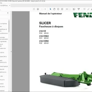 Fendt SLICER Faucheuse à disques 310 FZ 310 FZKC 310 FZRC Manuel de l'opérateur - PDF DOWNLOAD