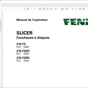 Fendt SLICER Faucheuse à disques 310 FZ 310 FZKC 310 FZRC Manuel de l'opérateur - PDF DOWNLOAD (French)