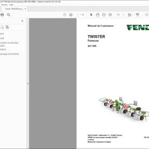 Fendt TWISTER Faneuse 431 DN Manuel de l'opérateur - PDF DOWNLOAD (FRENCH)