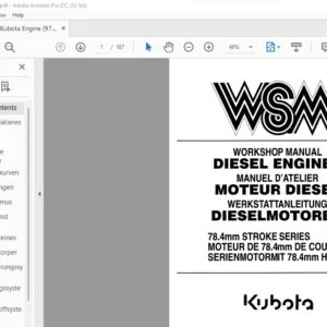 Kubota 78.4mm STROKE SERIES Diesel Engine Workshop Manual - PDF DOWNLOAD