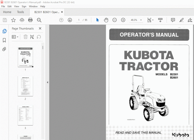 Kubota B2301 B2601 Tractor Operator's Manual - PDF DOWNLOAD ...