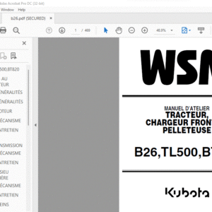 Kubota B26 TL500 BT820 Tracteur Chargeur Frontal Pelleteuse Manuel D'Atelier - PDF DOWNLOAD (French)