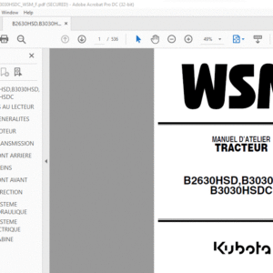 Kubota B2630HSD B3030HSD B3030HSDC Tracteur Manuel D'Atelier - PDF DOWNLOAD (French)
