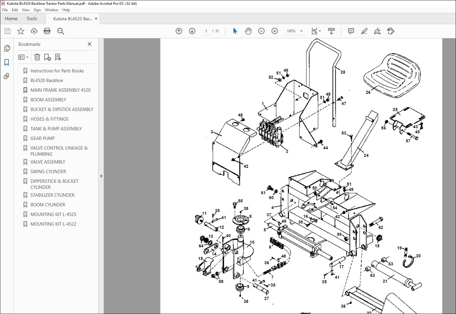 Kubota BL4520 Backhoe Tractor Parts Manual - PDF DOWNLOAD ...