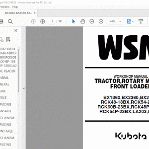 Kubota BX1860 BX2360 BX2660 RCK48-18BX RCK54-23BX RCK60B-23BX  TRACTOR WORKSHOP MANUAL - PDF