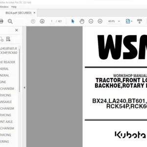 Kubota BX24 LA240 BT601 RCK54 RCK54P RCK60B TRACTOR FRONT LOADER BACKHOE ROTARY MOWER Workshop Manual
