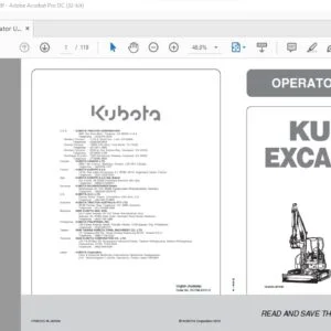 Kubota Excavator U35-4 Operators Manual - PDF DOWNLOAD