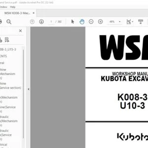 Kubota K008-3 U10-3 Excavator Workshop Manual - PDF DOWNLOAD