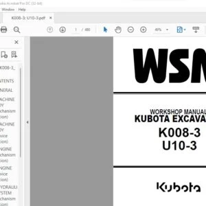 Kubota K008-3 U10-3 Excavator Workshop Manual - PDF DOWNLOAD