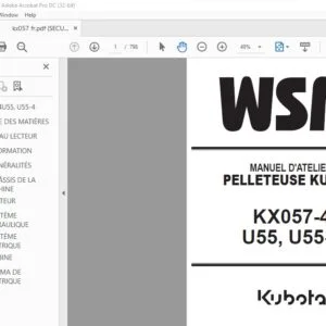 Kubota KX057-4 U55 U55-4 Pelleteuse Manuel D'Atelier - PDF DOWNLOAD (French)