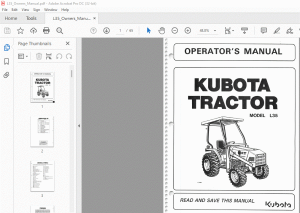 Kubota L35 Tractor Operator's Manual - PDF DOWNLOAD - HeyDownloads ...