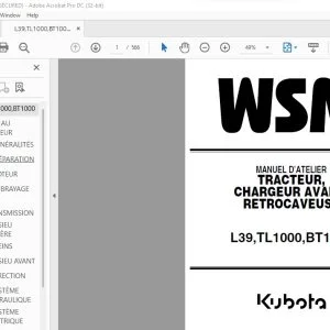 Kubota L39 TL1000 BT1000 TRACTEUR CHARGEUR AVANT RETROCAVEUSE MANUEL D’ATELIER - PDF