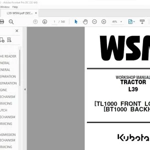 Kubota L39 [TL1000 FRONT LOADER] [BT1000 BACKHOE] Tractor Workshop Manual - PDF