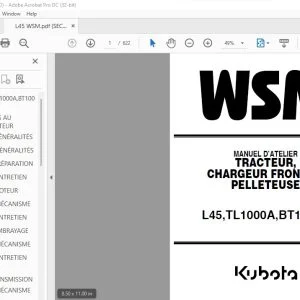 Kubota L45 TL1000A BT1000A TRACTEUR CHARGEUR FRONTAL PELLETEUSE MANUEL D’ATELIER - PDF DOWNLOAD (French)