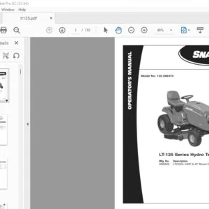 Kubota LT-125 Series Hydro Tractor Snapper Operator's Manual Model No. 130.288370 - PDF DOWNLOAD