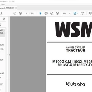 Kubota M100GX M110GX M126GX M135GX M135GX-FS Tracteur Manuel D'Atelier - PDF DOWNLOAD (French)