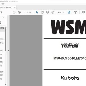 Kubota M5040 M6040 M7040 Tracteur Manuel D'Atelier - PDF DOWNLOAD (French)