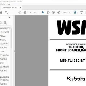 Kubota M59 TL1350 BT1200 Front Loader Backhoe Tractor Workshop Manual - PDF DOWNLOAD