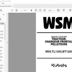 Kubota M59 TL1350 BT1200 Tracteur Chargeur Frontal Pelleteuse Manuel D'Atelier - PDF DOWNLOAD (French)