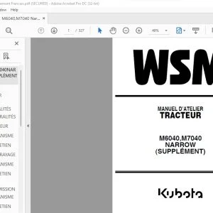 Kubota M6040 M7040 Narrow (Supplement) Tracteur Manuel D'Atelier - PDF DOWNLOAD (French)