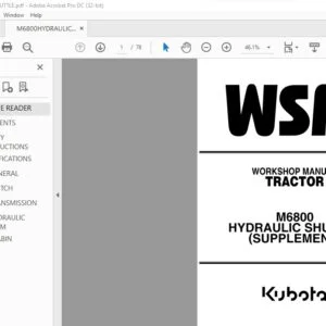 Kubota M6800 HYDRAULIC SHUTTLE (Supplement) Tractor Workshop Manual - PDF DOWNLOAD