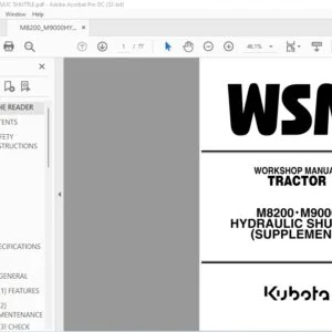 Kubota M8200 • M9000 HYDRAULIC SHUTTLE (Supplement) Tractor Workshop Manual - PDF
