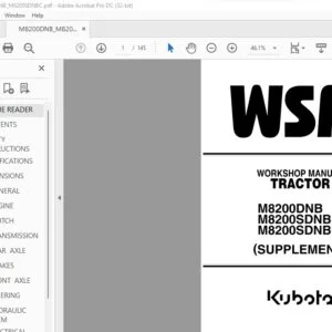 Kubota M8200DNB M8200SDNB M8200SDNBC (Supplement) Tractor Workshop Manual - PDF