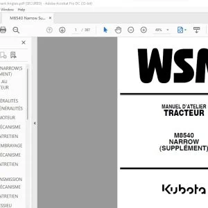Kubota M8540 Narrow (Supplement) Tracteur Manuel D'Atelier - PDF DOWNLOAD (French)