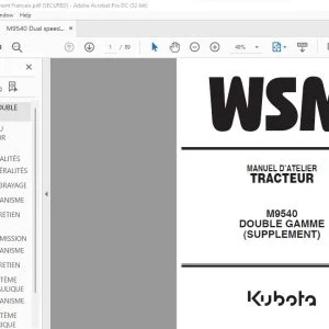 Kubota M9540 Double Gamme (Supplement) Tracteur Manuel D'Atelier - PDF DOWNLOAD