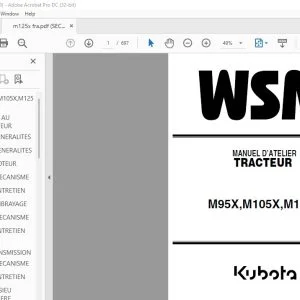 Kubota M95X M105X M125X Tracteur Manuel D'Atelier - PDF DOWNLOAD (French)