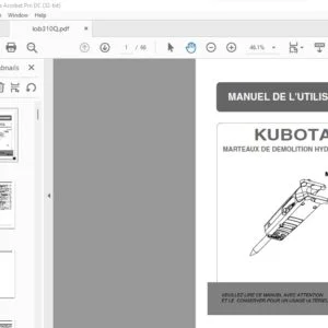 Kubota MARTEAUX DE DEMOLITION HYDRAULIQUE MANUEL DE L'UTILISATEUR Manual - PDF DOWNLOAD (French)