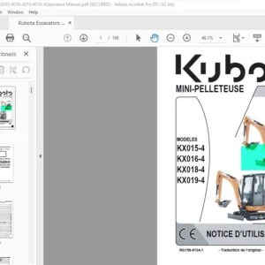 Kubota Mini-Pelleteuse KX015-4 KX016-4 KX018-4 KX019-4 Notice D’Utilisation - PDF DOWNLOAD (French)