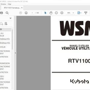 Kubota RTV1100 VÉHICULE UTILITAIRE MANUEL D’ATELIER - PDF DOWNLOAD (French)