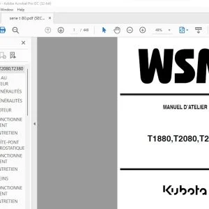 Kubota T1880 T2080 T2380 Tracteur Manuel D'Atelier - PDF DOWNLOAD (French)