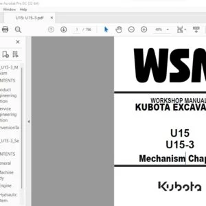 Kubota U15 U15-3 Excavator Mechanism Chapter Workshop Manual - PDF DOWNLOAD