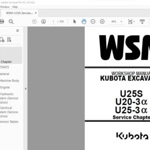 Kubota U25S U20-3α U25-3α Excavator Workshop Manual - PDF DOWNLOAD