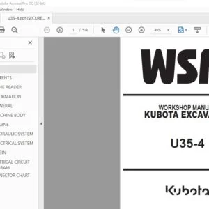 Kubota U35-4 Excavator Workshop Manual - PDF DOWNLOAD