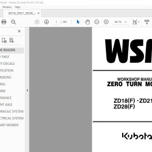 Kubota ZD18(F) • ZD21(F) ZD28(F) Zero Turn Mower Workshop Manual - PDF DOWNLOAD