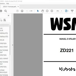Kubota ZD221 Tracteur Manuel D'Atelier - PDF DOWNLOAD (French)