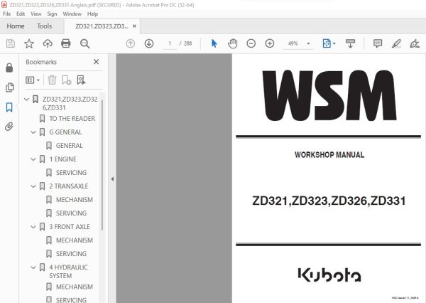 Kubota ZD321 ZD323 ZD326 ZD331 Workshop Manual - PDF DOWNLOAD ...