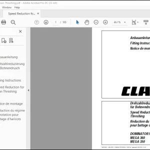 CLAAS Combine DOMINATOR MEGA 218 – 202 360 350 Speed Reduction for Bean Threshing Fitting instructions Manual_DE_FR_GB -  PDF DOWNLOAD