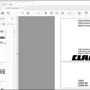 CLAAS Combine LEXION 480 LEXION 460 - 415 CLAAS Cutterbar Variable Speed Drive Fitting Instructions Manual_FR_EN_DE - PDF DOWNLOAD