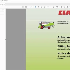 CLAAS Combine LEXION 600 - 510 LEXION 480 - 410 Automatic chain lubrication Fitting Instructions Manual_DE_EN_FR  -PDF DOWNLOAD