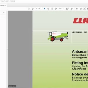 CLAAS Combine LEXION 600 - 510 Lighting for Folding Front Attachments Fitting Instructions Manual_DE_EN_FR - PDF DOWNLOAD