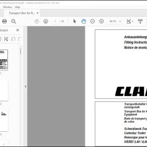 CLAAS Combine VARIO 5,40 / 6,00 / 7,50 m Cutterbar Trailer Transport Box for Rape Seed Equipment Fitting instructions Manual_DE_EN_FR_