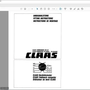 CLAAS Combines COMMANDOR 228 CS DOMINATOR 218 MEGA - 78 CLASSIC CLAAS tieldwork comouter Fitting instructions Manual_DE_EN_FR