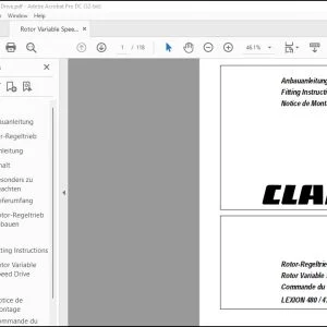 CLAAS Combines LEXION 480 / 470 Rotor Variable Speed Drive Fitting and Operating Instructions Manual_DE_EN_FR - PDF DOWNLOAD